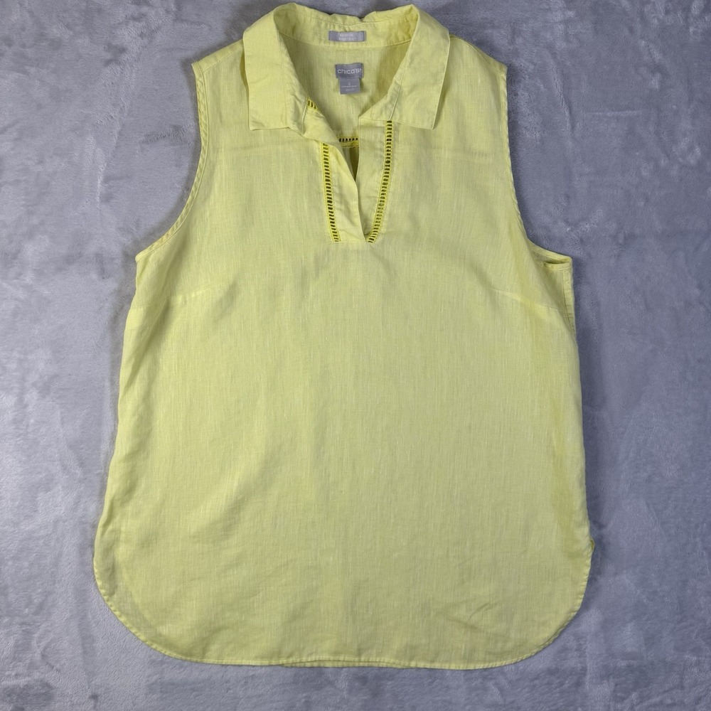 Chicos 100% Linen Tank Top Yellow Size 2 (12/14) Flaw* Resort Wear Spring Summer